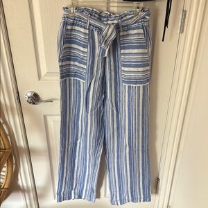 Blue and White Striped Linen Pants